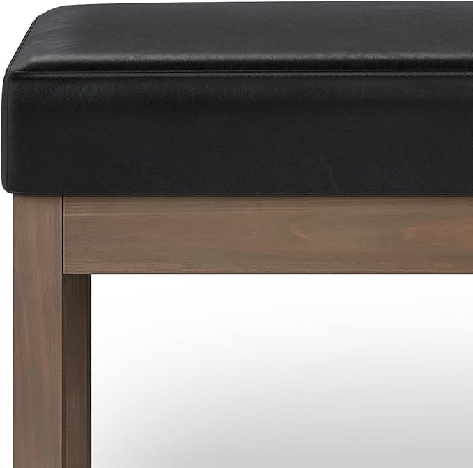 SIMPLIHOME Milltown 45 inch Wide Contemporary Rectangle Large Ottoman Bench in Midnight Black Vegan Faux Leather, Assembled, For the Living Room and Bedroom