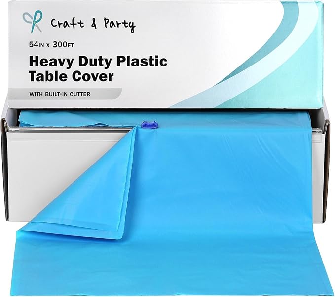 Craft And Party, 54 in x 300 feet Plastic Table Cover Roll for Party, Banquet, Picnic, Kids Activities for Any Size and Shape Table (Turquoise, 54" x 300ft)