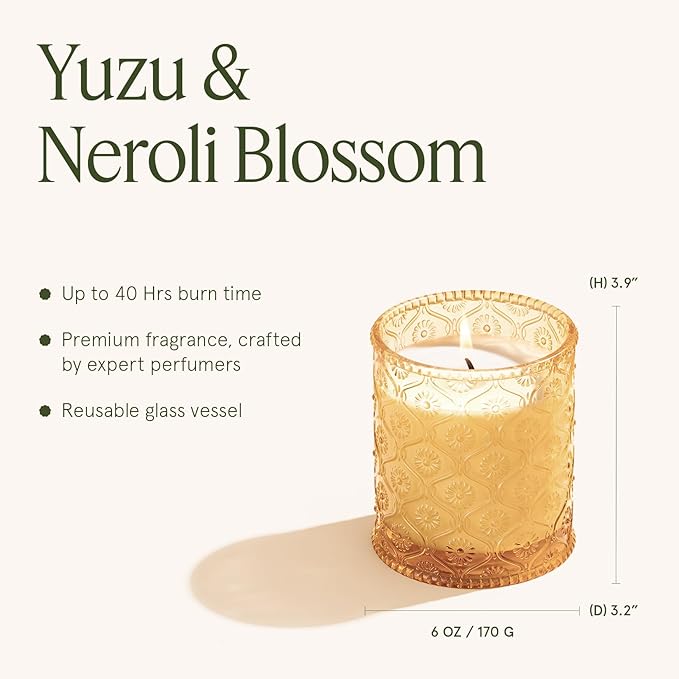 LA JOLIE MUSE Yuzu & Neroli Blossom Scented Candles, Citrus Candles for Home Scented, Natural Soy Wax Candle, Candles Gifts for Women, 6 oz 40 Hours Burn