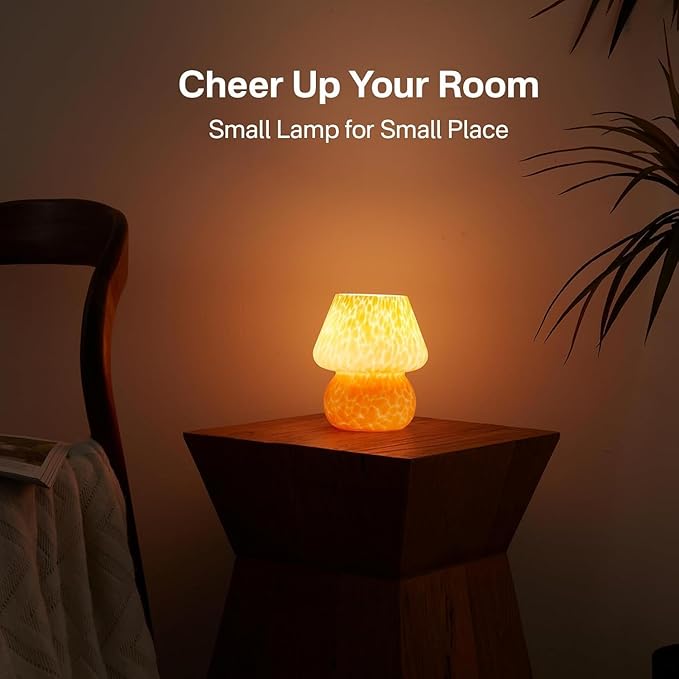 Mushroom Lamp Table Lamp for Bedroom,Small Desk Bedside Lamps for Living Room,Mushroom Decor Cute Mini Modern Mid Century Lamps for Night Stands,Aesthetic Home Living Room Decor(Flame Orange)