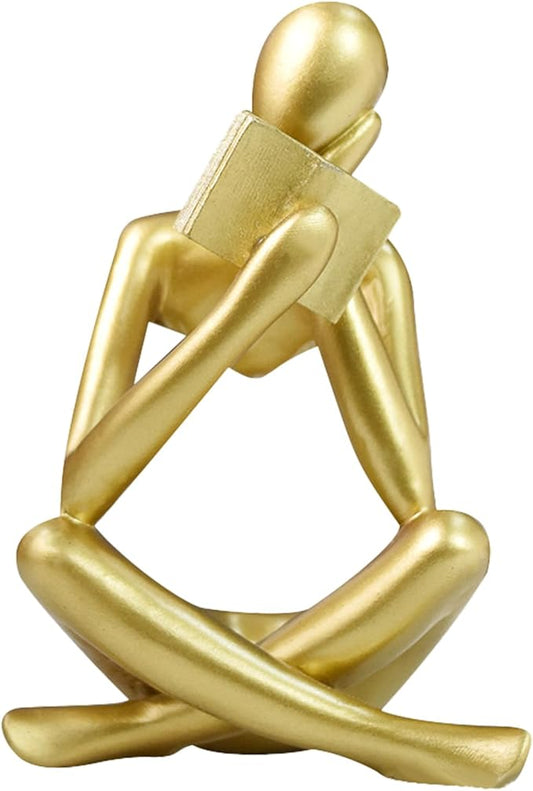 Gold Reading Women Statue, Thinker Sculptures, Abstract Art Ornament, Modern Aesthetic Figurine Decoration, Suitable for Home Living Room Bedroom Office Shelf Table Desk Bookshelf Decor (Gold Right)