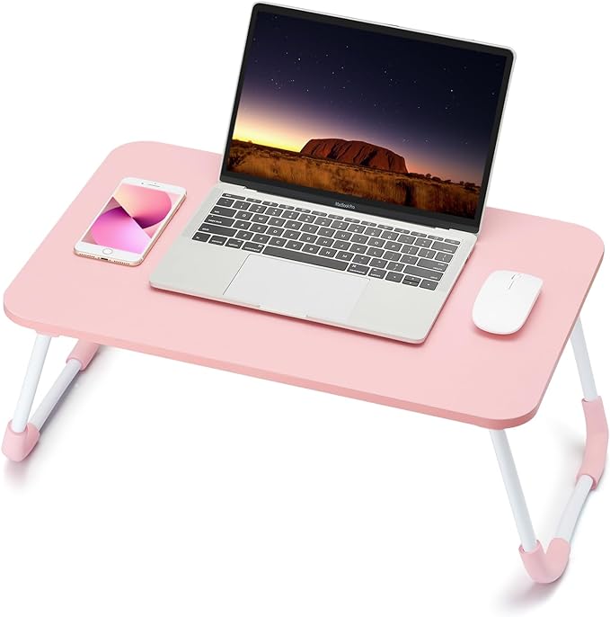 Ruxury Folding Lap Desk Laptop Stand Bed Desk Table Tray, Breakfast Serving Tray, Portable & Lightweight Mini Table for Sofa Couch Floor - - Pink