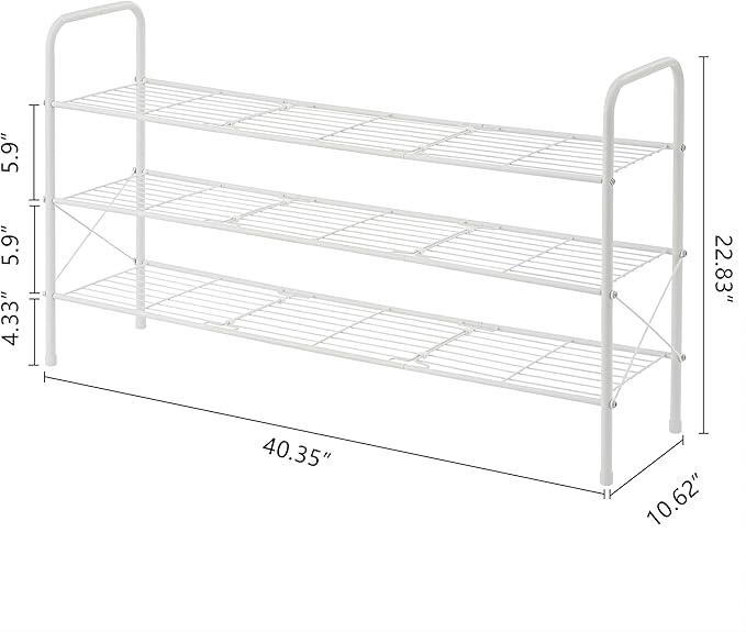 Hoctieon 3 Tier Mesh Style Shoe Rack, Entryway Shoe Shelf, Shoe Storage Organizer, Shoe Rack for Closet, Space Save for Bathroom, Garage, Hallway, Bedroom, Living Room, White