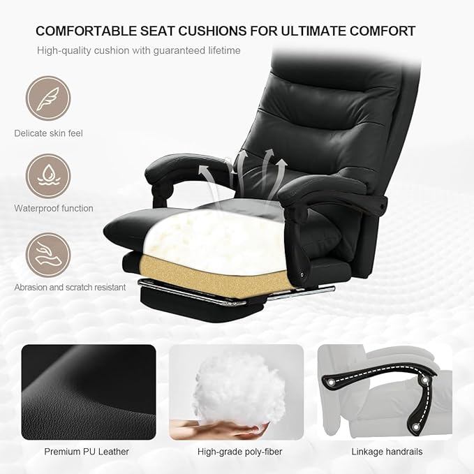 Office Chair with Retractable Footrest, Heavy-Duty Ergonomic Chair, Adjustable Height High Back Computer Gaming Chairs