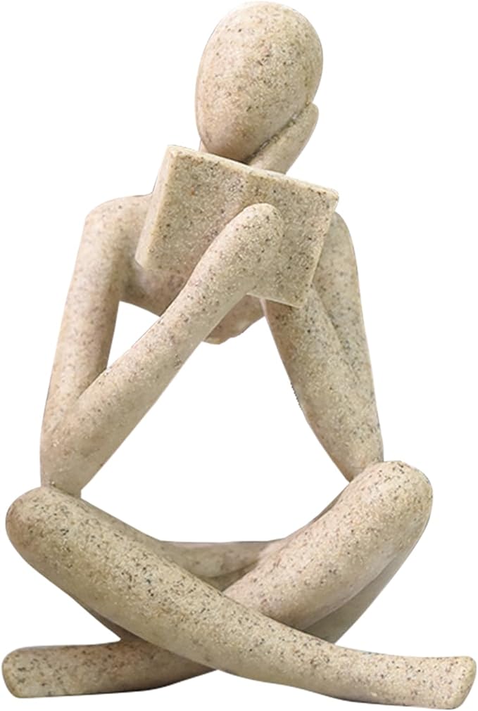 Gold Reading Women Statue, Thinker Sculptures, Abstract Art Ornament, Modern Aesthetic Figurine Decoration, Suitable for Home Living Room Bedroom Office Shelf Table Desk Bookshelf Decor (Right)