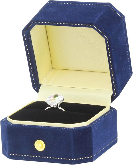 Jewelry Ring Box Small Travel Jewelry Box, Velvet Wedding Ring Box for Business, Engagement, Wedding, Bridesmaid and Holiday Events - Blue