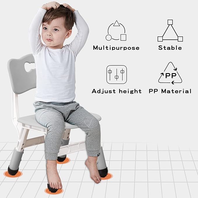 4 Piece Kids Chair Set 3 Levels Adjustable Stackable Kids Chairs Ideal for Playrooms, Schools, Daycares and Homes Washable and Easy to Clean Max Weight 220LB(Grey 4Piece Set)