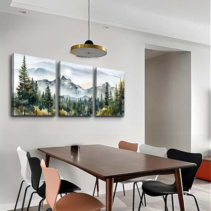MHARTK66 Large Size Wall Art for Living Room Modern Wall Decor for Bedroom Office Decor Abstract Mountain Forest Landscapes Ink Painting 3 Piece Framed Canvas Art Prints Ready to Hang Wall Pictures