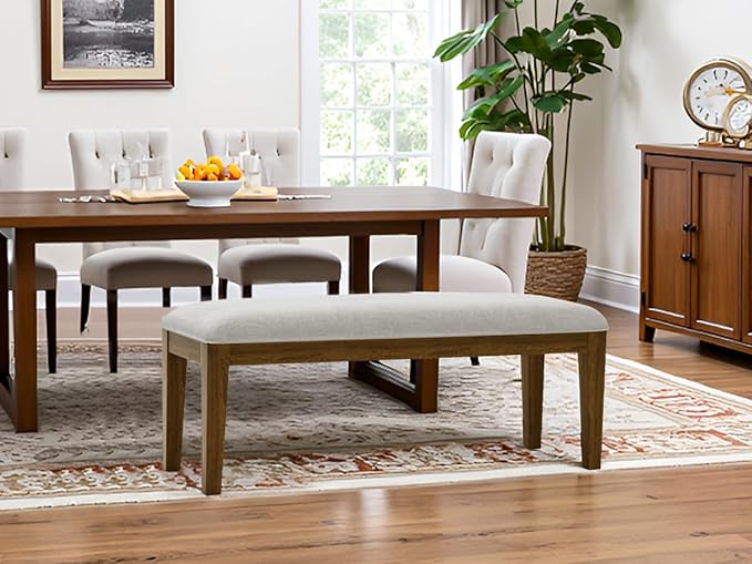 HUIMO Upholstered Entryway Bench for Bedroom for End of Bed, Dining Bench with Padded Seat for Kitchen, Living Room, Fabric Solid Wood (Beige)