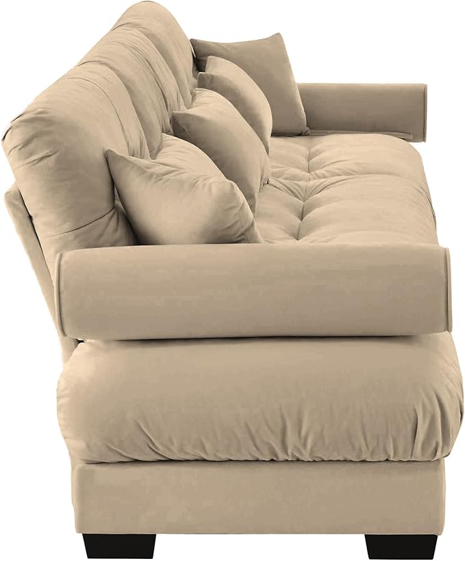 Ball & Cast 130" Extra Large Sectional Sofa,3-Seater Oversized Modular Cloud Couch with Waist & Throw Pillows,Deep Seat Velvet Fluffy Sofas for Living Room,Home Theater,Apartment,Velvet,Camel