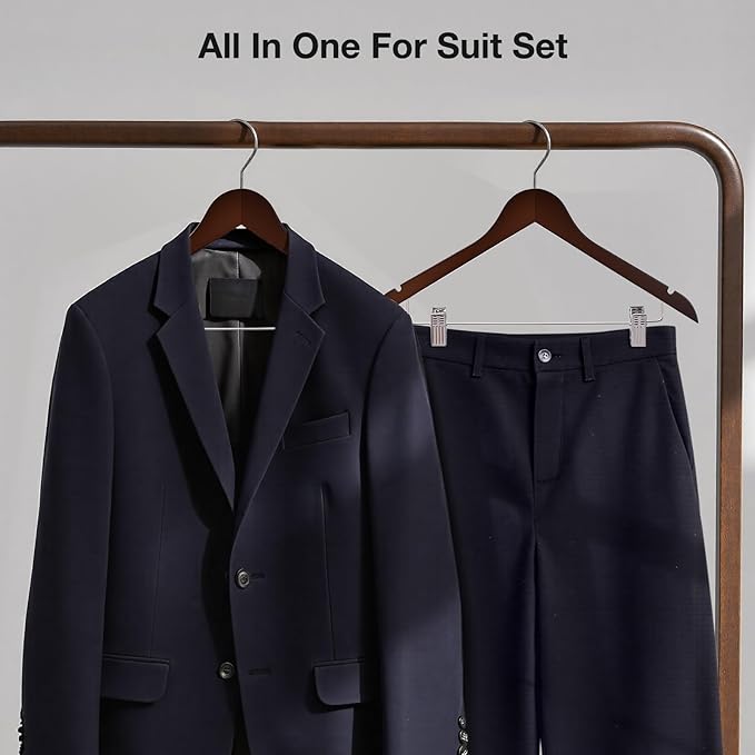 Wooden Hangers with Clips 24 PCS Pant Hangers with Clips,Smooth Solid Wooden Pants Hangers,360 Swivel Hooks & Adjustable Clips,for Jeans,Skirt,Suit,Shorts,Scarf.（Walnut）