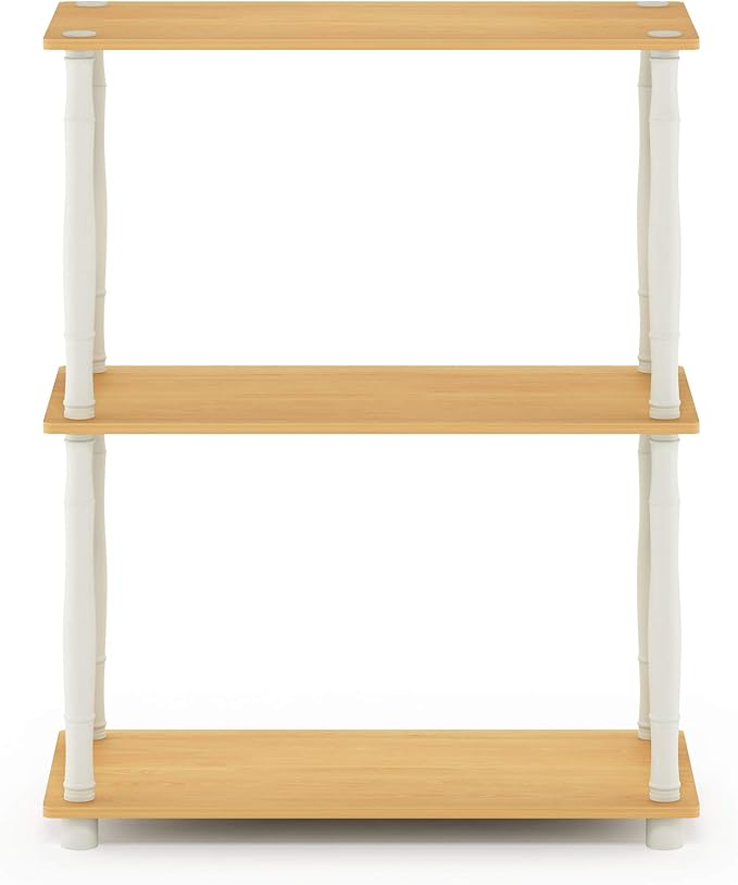 Furinno Turn-N-Tube 3-Tier Compact Multipurpose Shelf Display Rack with Classic Tube, Beech/White