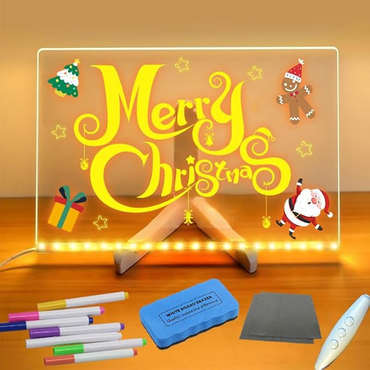 LED Note Board with Colors, 7-Color Acrylic Dry Erase Board with Light, 4 Dynamic Modes, 7 Markers and Eraser, LED Light-Up Memo Board for Kids, Home, Office, and Parties (11.8 * 8)