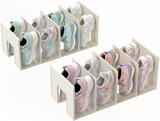 Kids Shoe Rack - 2 Pack Shoe Organizer for Toddlers & Children, Space-Saving Nursery Shoe Storage Shelf, Small Baby Shoes Display Rack for Closet/Entryway, for Desk File Book Organizer (White)