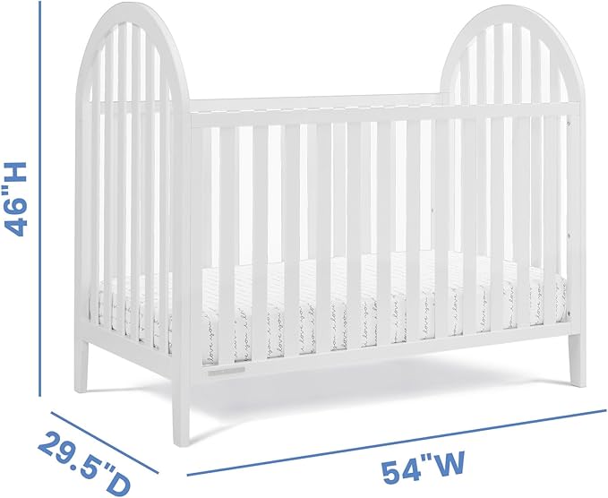 Delta Children Milano 4-in-1 Convertible Crib - Greenguard Gold Certified, Bianca White