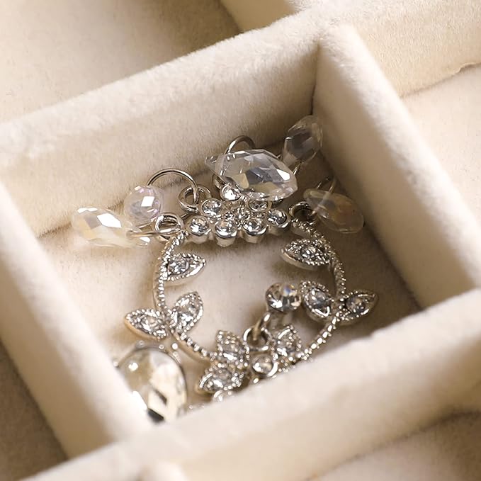 Frebeauty Small Jewelry Tray Set,Stackable Velvet Jewelry Organizer Tray,Mini Jewelry Drawer Organizer,Drawer Inserts,4.92 x 3.74 x 0.9 Inches,6 Grid Earring Organizer for Women(Set 2,Beige)