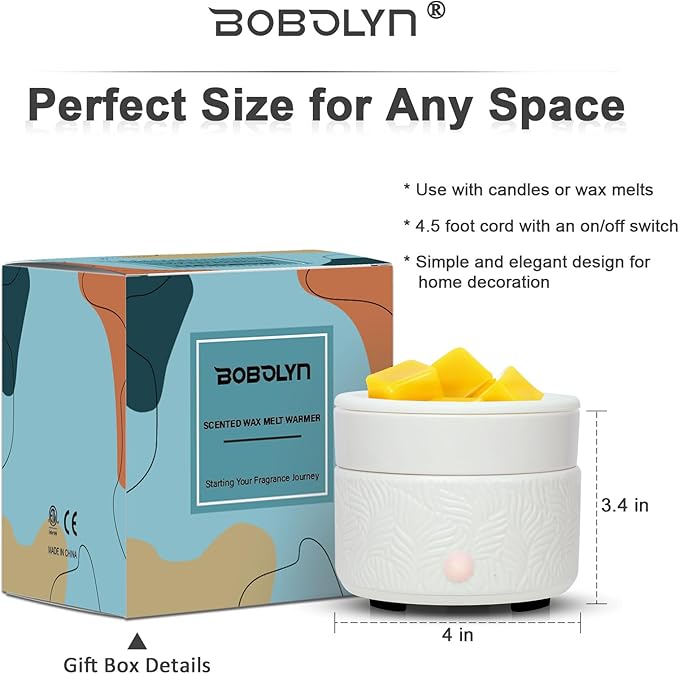 Candle Wax Melts Warmer Burner - Ceramic Essential Oil Burner Warmer with 1 pc Silicone Dish 3-in-1 Fragrance Melter for Scented Wax Tart Cube Aromatherapy Home Office Bedroom Decor Gifts