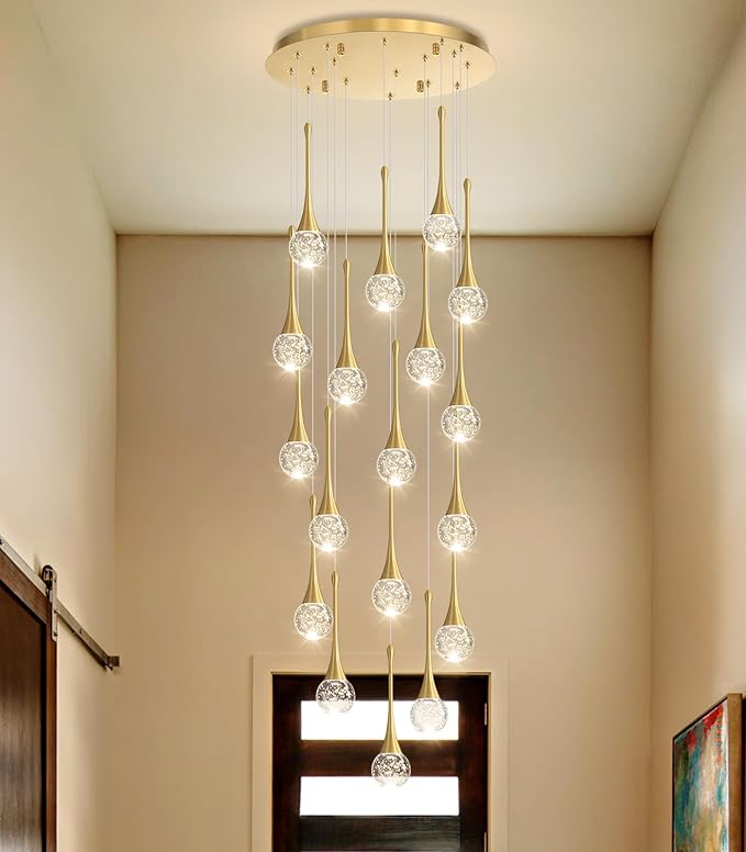18 Light Modern Glam Crystal Chandelier for High Ceiling LED Dimmable Ceiling Pendant Light Staircase Foyer Enterway Living Room Chandelier Lighting Antique Gold