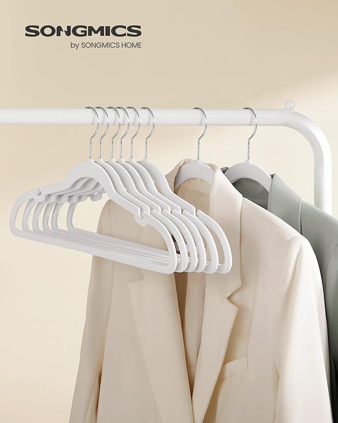 SONGMICS Velvet Hangers 60 Pack, Non-Slip Clothes Hangers, Suit Hangers with Shoulder Notches, Pants Bar, 360° Swivel Hook, Space-Saving, for Closet, Cloud White UCRF030W01