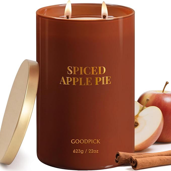 Goodpick Candle Spiced Apple Pie, Fall Candles for Home Scented, 22oz Soy Wax, Warm Cinnamon 120hrs, Cozy Baking Gift