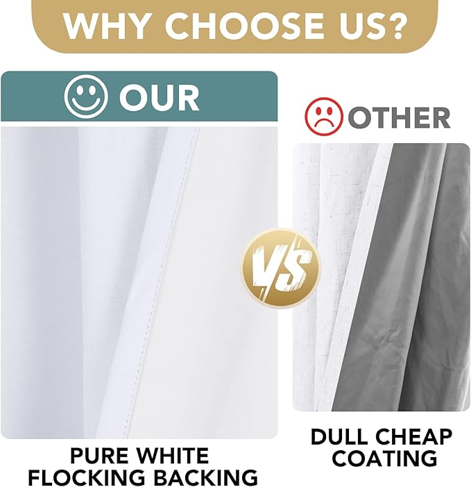 H.VERSAILTEX Primitive Linen Curtains 100% Blackout Curtain Drapes Burlap Curtains with White Thermal Insulated Liner, Grommet Top Drapes Living Room/Bedroom (2 Panels, 42 x 84 Inch, Bright White)