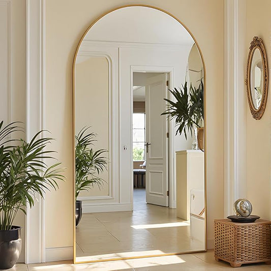 OGCAU Floor Full Length Mirror, 81"x41" Arched-Top Hanging or Leaning, Standing Mirror, Full Body Wall Mounted with Aluminum Frame for Living Room (Gold)