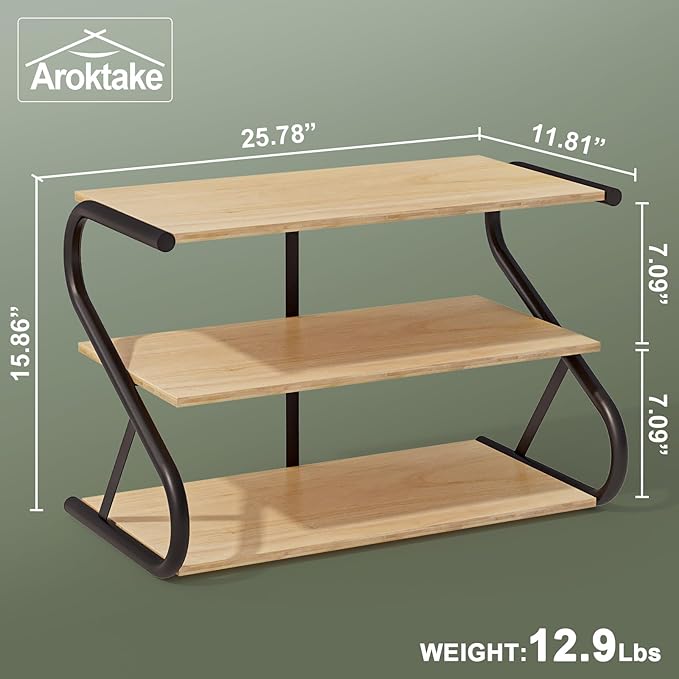 Shoe Rack, Z-Frame Wooden 3-Tier Shelf with Durable Metal Shelves, Shoe Organizer for High Heels, Hallway, Living Room, Closet, Bedroom (Natural Wood)
