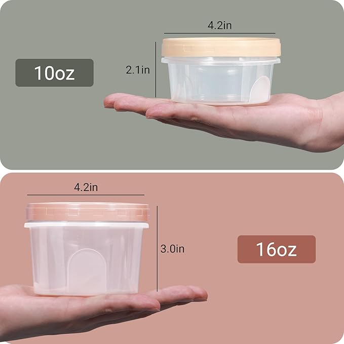ASEVAT10oz+16oz Round Plastic Storage Containers With Lids Kitchen, Food Storage Container with Lid, Microwave Safe Bowls With Lids, Freezer Safe Jar, Slime, Soup, BPA Free Stackable