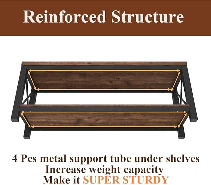 BON AUGURE 2 Tier Shoe Bench with Storage, Wood Metal Entryway Bench, Industrial Shoe Rack Benches for Entrance, Hallway, Mudroom, Bedroom, Indoor (Rustic Oak)