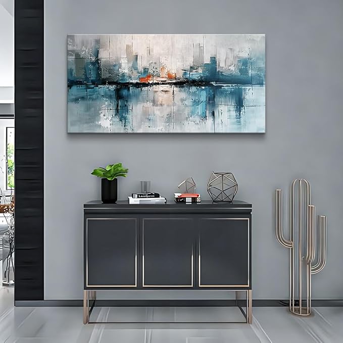 FUHAIHUA Canvas Wall Art For Living Room Large Wall Decor For Office Bedroom Wall Decor Abstract Painting Blue Wall Pictures Prints Wall Artwork Aesthetic Home Decoration Ready To Hang 24x48 In