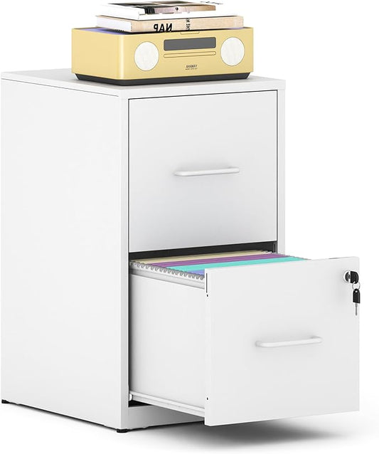 File Cabinet, Vertical File Cabinets with Lock for Home Office,Heavy Duty Office Steel Filing Cabinet for Hanging Letters/Legal/A4, Assembly Required (White, 2 Drawers-Small)
