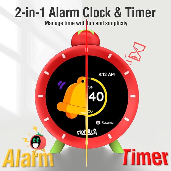 MOMILLA Kids Alarm Clock for Bedrooms, Colorful Display 7-Day Programmable 4 Alarms, Easy Visual Timer with White Noise, Cute Small Digital Clock, Gifts for Girls Boys Adults, Loud for Heavy Sleepers