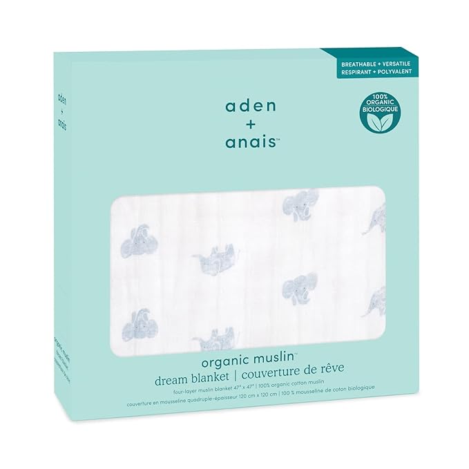 aden + anais 100% Organic Cotton Muslin Baby Blanket Crib Bedding for Newborn Baby and Toddler, Nursery Blanket for Boys and Girls, Baby Registry and Shower Gift - Animal Kingdom, Hello Elephants