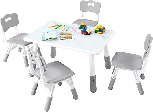 Toddler Table and Chair Set for Ages 3-8, Adjustable Kids Table and Chairs for Reading,Drawing, Eating, Children Activity Table with Graffiti Tabletop for Daycare/Classroom/Home/Preschool