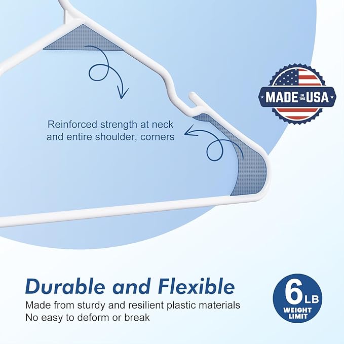 HOUSE DAY Plastic Hangers 100 Pack - Adult Clothes Hangers White - Space Saving, Non-Slip, Durable & Sturdy Hanger with Shoulder Grooves for Closet, Perfect Slim Coat Hanger - Ganchos para Colgar Ropa
