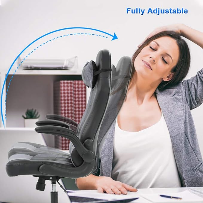 BestOffice PC Gaming Chair Ergonomic Office Chair Desk Chair with Lumbar Support Flip Up Arms Headrest PU Leather Executive High Back Computer Chair for Adults Women Men (Grey)