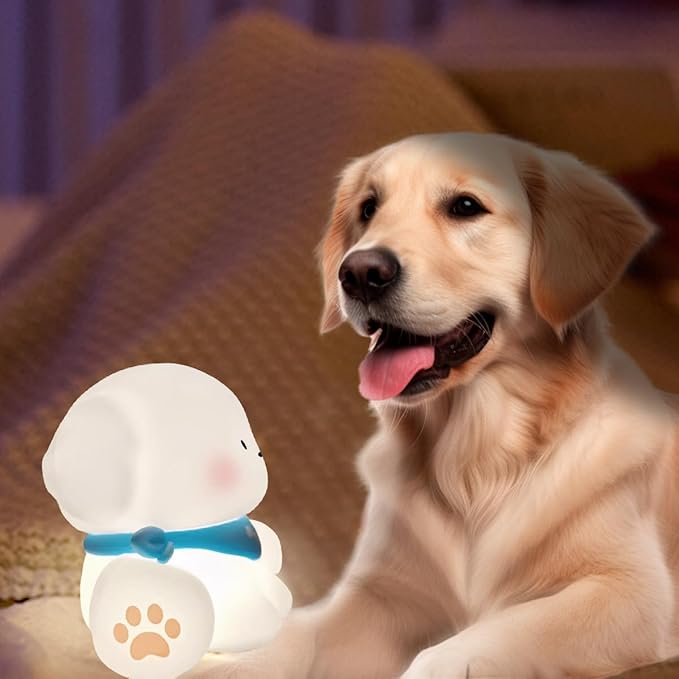 Squishy Nursery Puppy Night Light, Cute Silicone Light for Toddlers, Rechargerable Dimmable Soft Touch Bedtime Baby Night Light, Portable and Safe for Newborns