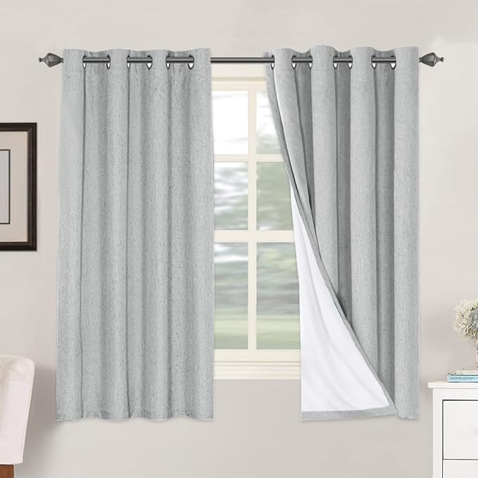 H.VERSAILTEX 100% Blackout Curtains for Bedroom Thermal Insulated Linen Textured Curtains Heat and Full Light Blocking Drapes Living Room Curtains 2 Panel Sets, Glacier Gray, 52x63 Inch