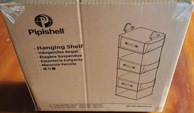 Pipishell Hanging Closet Organizer 6-Shelf, Hanging Shelves for Closet with 3 Removable Drawers & Side Pockets for Bedroom or Garment Rack, 12' x 12' x 43.3', Dark Gray