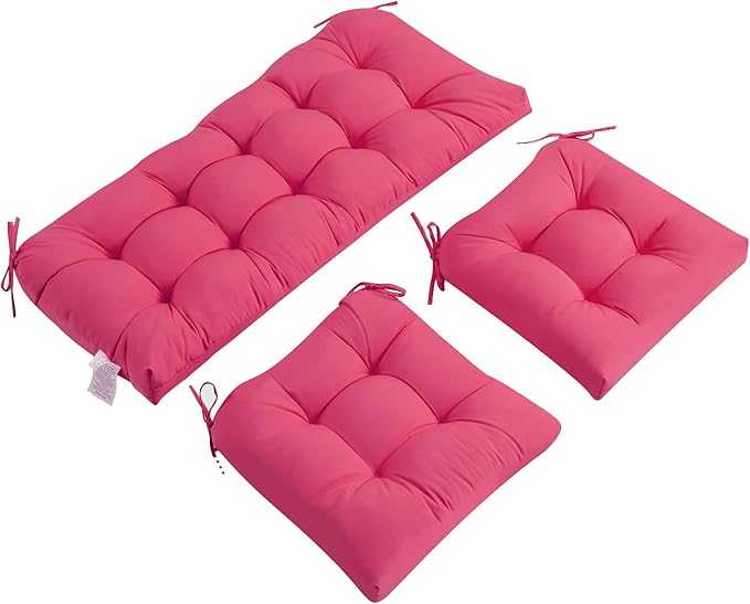 ADLIVWYD 3-Pieces Wicker Chair Cushion Set, 1 loveseat and 2 U-Shape, 44"x19" &19"x19" Tufted Outdoor Cushions for Indoor/Outdoor Patio Furniture (Pink)