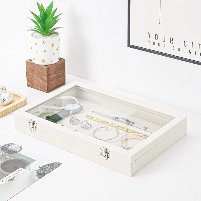 Coward Jewelry Organizer Box, Beige Velvet Blank Display Tray Case with Lid for Storage Necklaces Bracelets Rings Beads and Jewelry Accessories