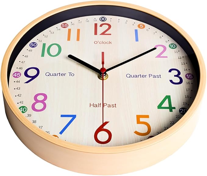 JoFomp Learning Clock for Kids | 10 inch Telling Time Teaching Wall Clock, Silent Non-Ticking Quartz Decorative Wall Clock for Teacher's Classrooms or Children's Bedrooms (Yellow)