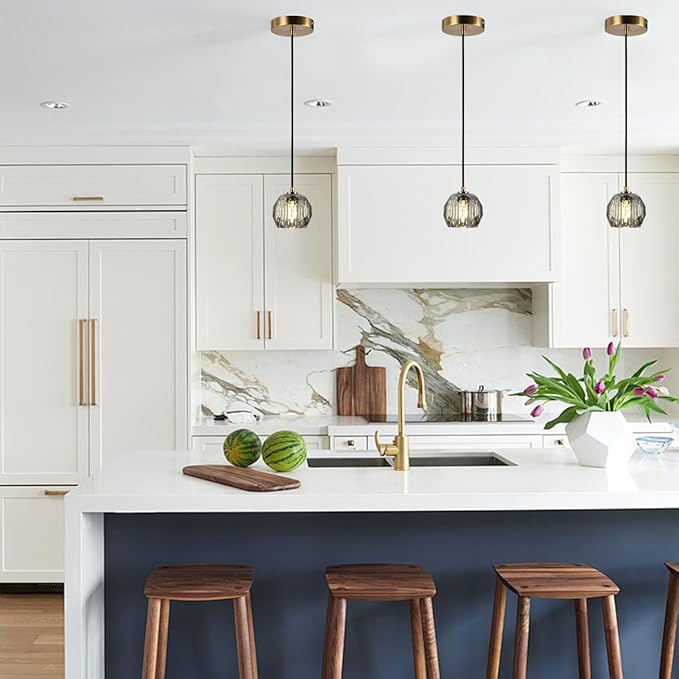 Crystal Pendant Light, Smoke Crystal Pendant Light Fixture Kitchen Island, Small Prism Pendant Hanging Lighting Fixture for Dining Room Bedroom