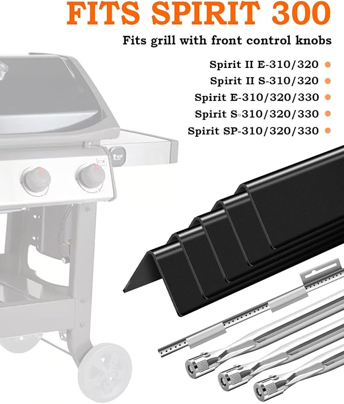 Flavorizer Bars 15.3 inch and Grill Burner Replacement for Weber Spirit 300 & Spirit II 300 Series Grills Parts Spirit 310, Spirit II 320 330 Grill Parts, Burner Tube Kit for Weber 7636 69787