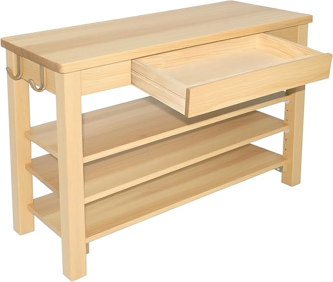 Wood Shoe Bench Entryway with Drawer: 3-Tiers Wooden Storage Shoe Rack with Bench Seat, Compact Mid-Century Modern Design for Entryway, Hallway, Closet, Front Door Entrance, Foyer