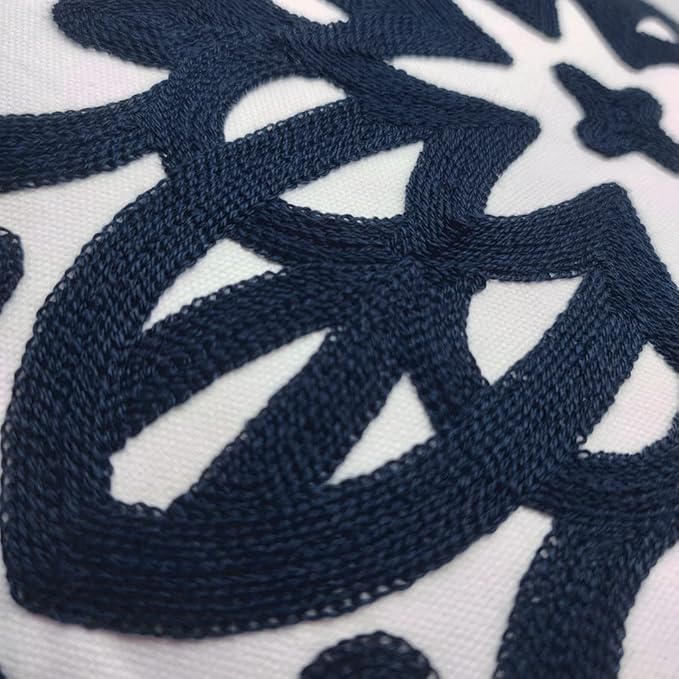 Alysheer Embroidered Decorative Throw Pillow Covers 18"x18" Set of 2 Pieces, Classic Boho Mandala Knit Pattern, Durable 100% Cotton Canvas Cozy Cushion Cases for Sofa Couch Living Room (Navy Blue)