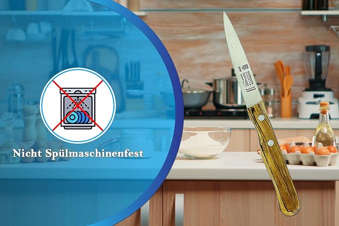 SMI - Paring Knife Fruit Knife Vegetable Knife Olive Wooden Handle Stainless Steel Solingen Knife Made in Germany - Not Dishwasher Safe