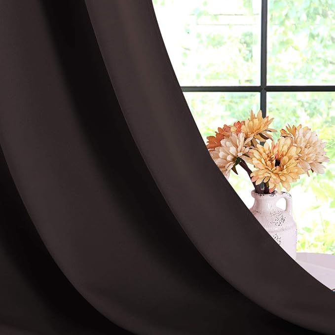 NICETOWN Toffee Brown Blackout Curtains 68 inches Length for Laundry Room, 2 Panels, 42" Wide, Thermal Insulated Decoration Drapes for Office Window