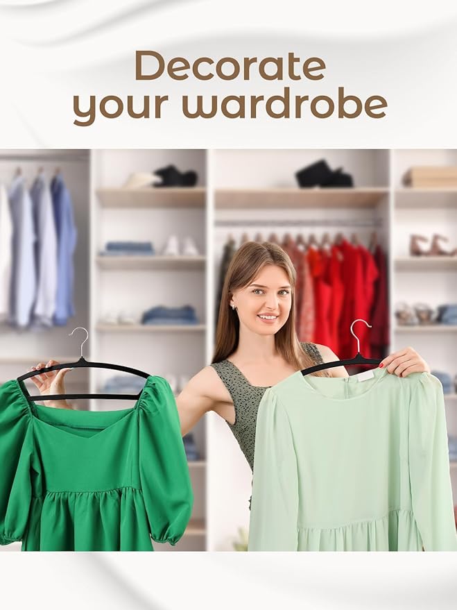 HOUSE DAY Black Velvet Hangers 60 Pack, Luxury Non Slip Felt Hangers, Space Saving Clothes Black Hanger Heavy Duty, No Shoulder Bump Focked Hanger with 360° Swivel Hook for Closet