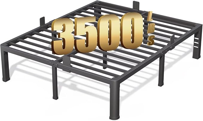 16 Inch California King Bed Frame with Rounded Corner and Headboard Hole Mattress Retainers 3500 LBS Metal Heavy Duty Steel Slats Support No Box Spring Needed Platform Noise Free Easy Assembly